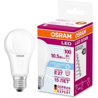 Лампа светодиодная LED OSRAM STAR Classic A 100 10W/840 10Вт 4000К E27 1055лм 220-240В Лампа светодиодная LED OSRAM STAR Classic A 100 10W/840 10Вт 4000К E27 1055лм 220-240В