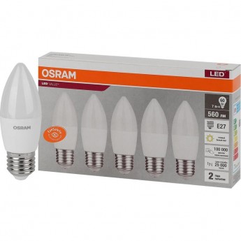 Лампа светодиодная LED OSRAM VALUE LVCLB60 7SW/830 7Вт E27 230В 2х5 RU (уп.5шт) Лампа светодиодная LED OSRAM VALUE LVCLB60 7SW/830 7Вт E27 230В 2х5 RU (уп.5шт)