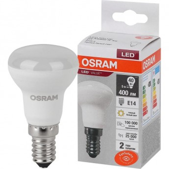 Лампа светодиодная LED OSRAM VALUE LVR40 5SW/830 5Вт E14 230В 10х1 Лампа светодиодная LED OSRAM VALUE LVR40 5SW/830 5Вт E14 230В 10х1
