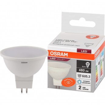 Лампа светодиодная OSRAM LED 6 Вт GU5.3 6500К 480Лм спот 220 В (замена 50Вт) Лампа светодиодная OSRAM LED 6 Вт GU5.3 6500К 480Лм спот 220 В (замена 50Вт)
