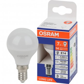 Лампа светодиодная OSRAM LED 7Вт Е14 4000К 600Лм шар 220В Лампа светодиодная OSRAM LED 7Вт Е14 4000К 600Лм шар 220В